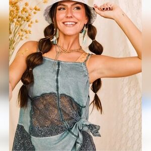 Gimmicks Washed Lace Inset Tank Top
